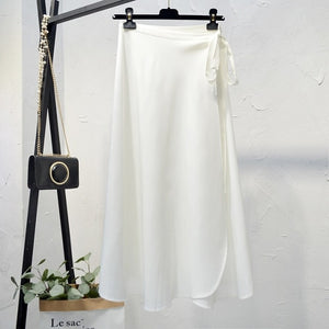 Elegant High-Waist Side Tie-Wrap Midi Skirt - LEPITON