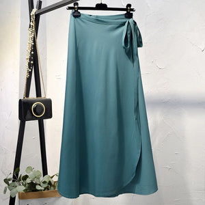 Elegant High-Waist Side Tie-Wrap Midi Skirt - LEPITON