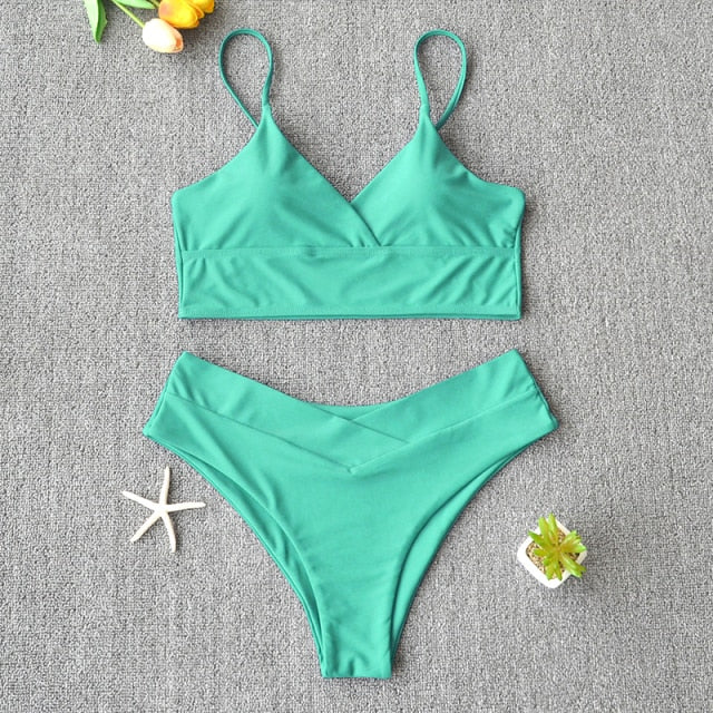 Solid Push-Up Vest Bikini Set - LEPITON