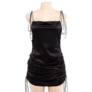 Solid Spaghetti Straps Backless Sleeveless Dress - LEPITON