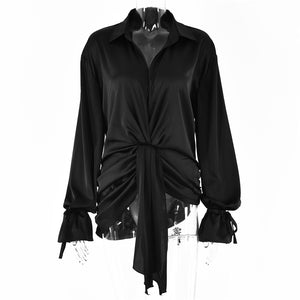 Stylish V-Neck Petal Sleeve Irregular Loose Shirt - LEPITON