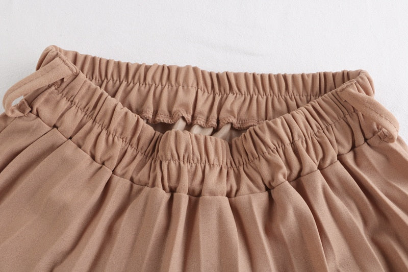 High-Waist Pleated Skirt with Belt - LEPITON