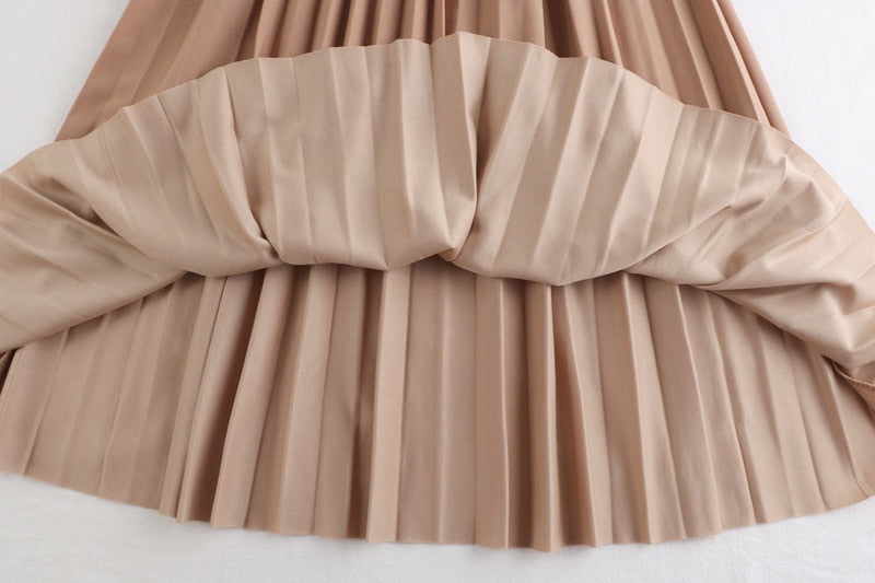 High-Waist Pleated Skirt with Belt - LEPITON