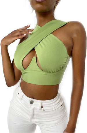 Criss-Cross Sleeveless Cut-Out Crop Top - LEPITON