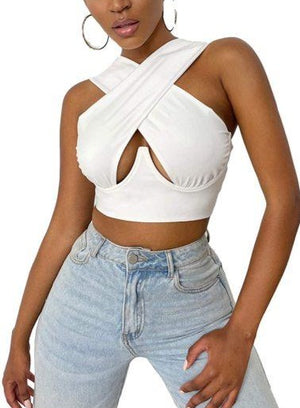 Criss-Cross Sleeveless Cut-Out Crop Top - LEPITON