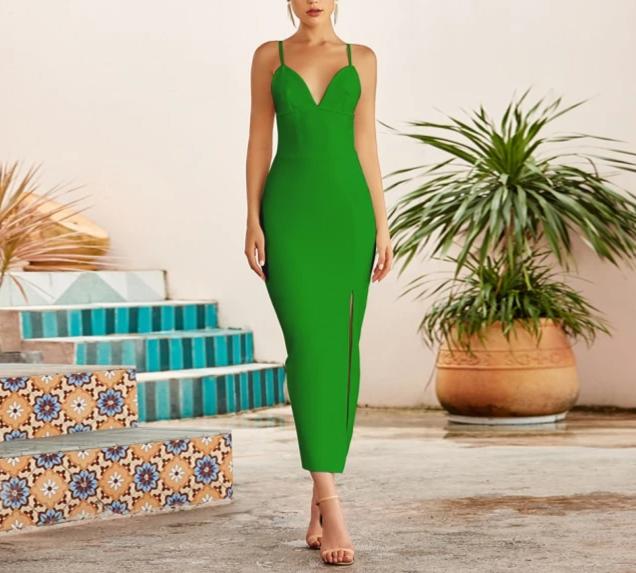 Bodycon Bandage V-Neck Spaghetti Strap Maxi Dress - LEPITON