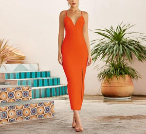 Bodycon Bandage V-Neck Spaghetti Strap Maxi Dress - LEPITON