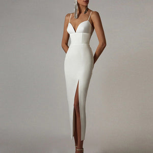 Bodycon Bandage V-Neck Spaghetti Strap Maxi Dress - LEPITON