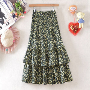 Elegant Floral High-Waist Casual Tiered Midi Skirt - LEPITON