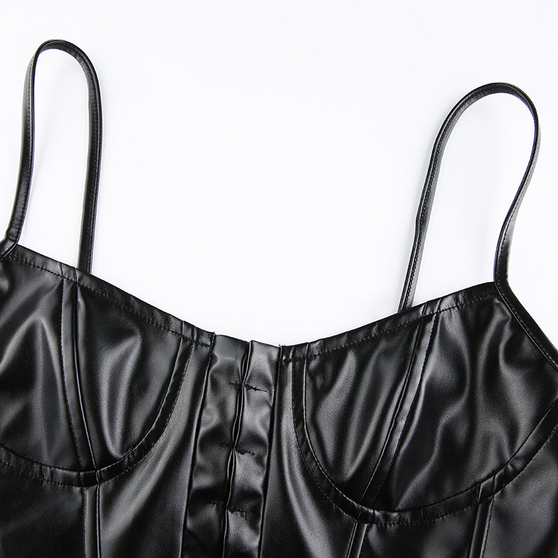 PU Leather Bustier Crop Top - LEPITON