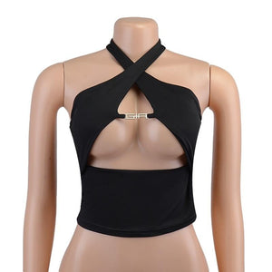 Halter Backless Cut-Out Metal Chain Crop Top - LEPITON