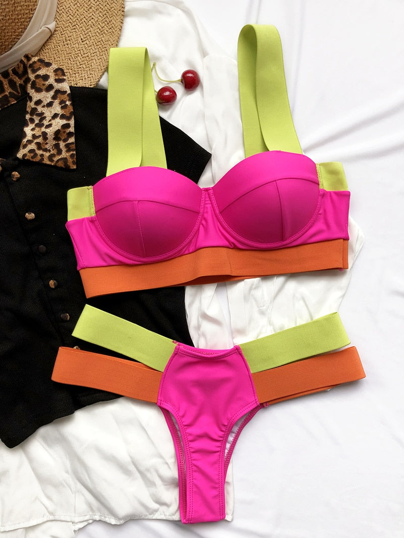 Neon Patchwork Push up Bikini - LEPITON