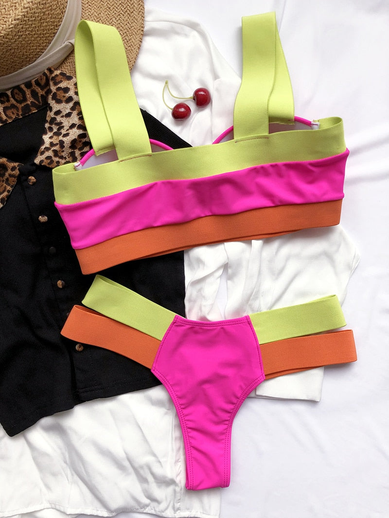 Neon Patchwork Push up Bikini - LEPITON