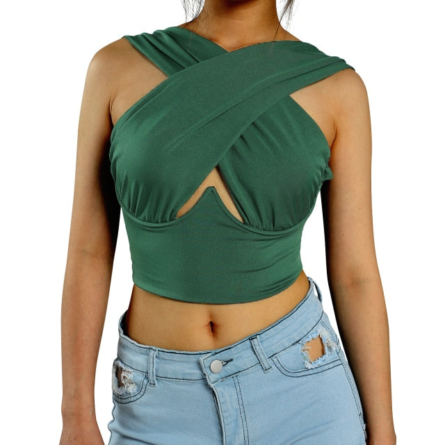 Criss-Cross Sleeveless Cut-Out Crop Top - LEPITON