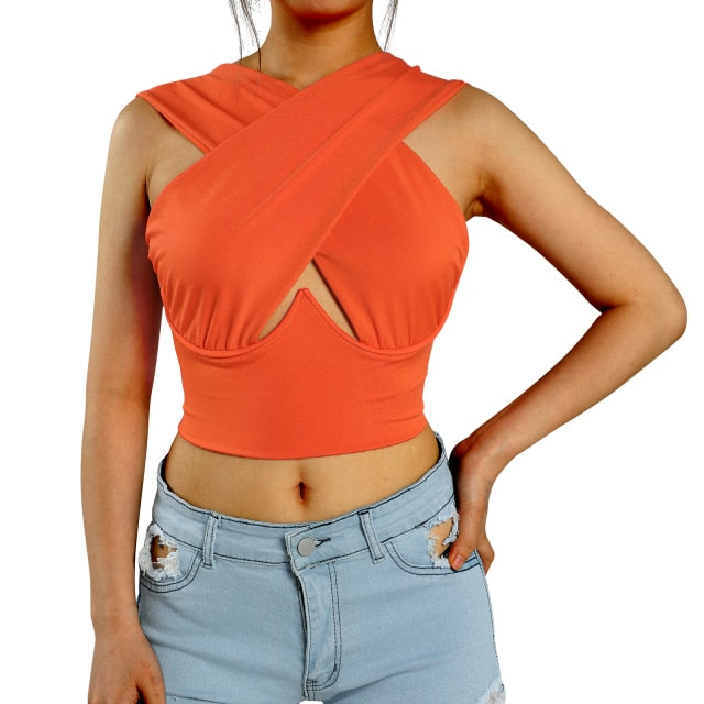 Criss-Cross Sleeveless Cut-Out Crop Top - LEPITON