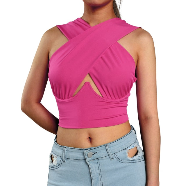 Criss-Cross Sleeveless Cut-Out Crop Top - LEPITON