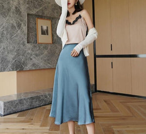 Elegant Silk Midi Skirt - LEPITON