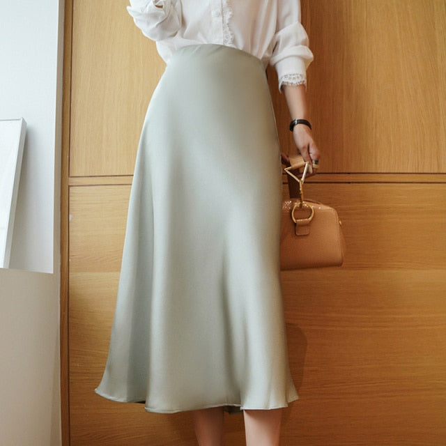 Elegant Silk Midi Skirt - LEPITON