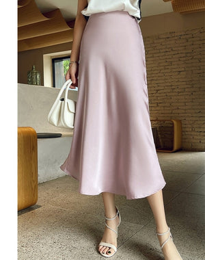 Elegant Silk Midi Skirt - LEPITON