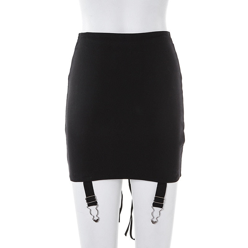 Aesthetic Patchwork High-Waist Bodycon Eyelet Lace-Up Mini Skirt - LEPITON