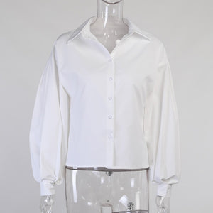 Elegant Lantern Sleeve Turn Down Collar Shirt Blouse - LEPITON