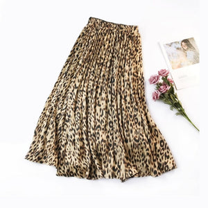 Leopard Chiffon Pleated Maxi Skirt - LEPITON