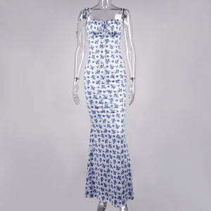 Floral Sleeveless Backless Tie Maxi Sundress - LEPITON