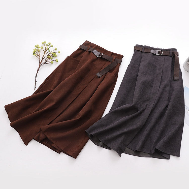 Solid High-Waist Irregular Pockets Midi Skirt - LEPITON