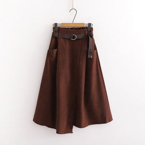 Solid High-Waist Irregular Pockets Midi Skirt - LEPITON