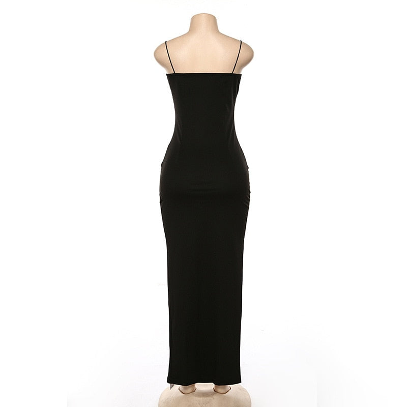 Elegant Spaghetti Strap Backless Split Long Dress - LEPITON