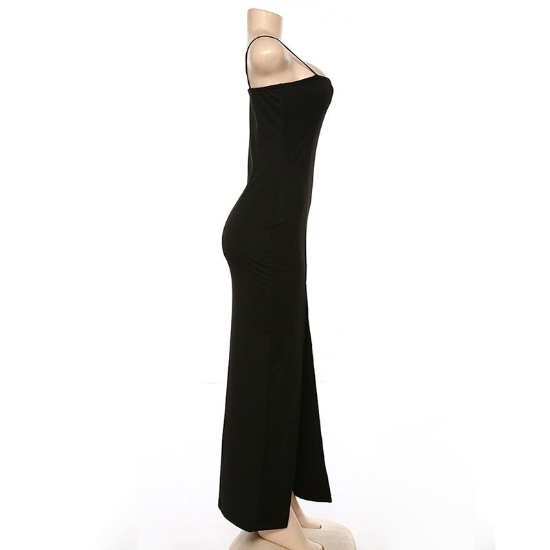 Elegant Spaghetti Strap Backless Split Long Dress - LEPITON