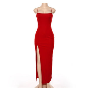 Elegant Spaghetti Strap Backless Split Long Dress - LEPITON