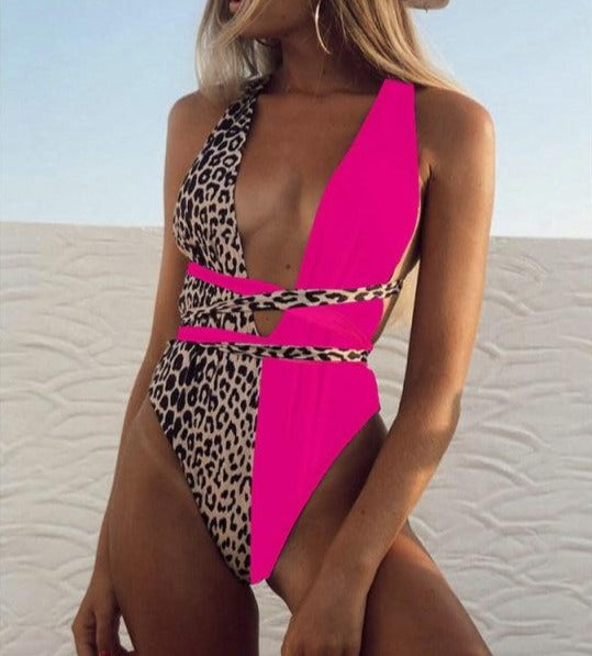 Plunging High-Cut Cross-Bandage Swimsuit - LEPITON