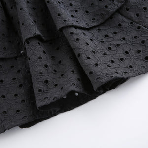 Puff Sleeve V-Neck Hollow-Out Corset Ruffles Mini Dress - LEPITON