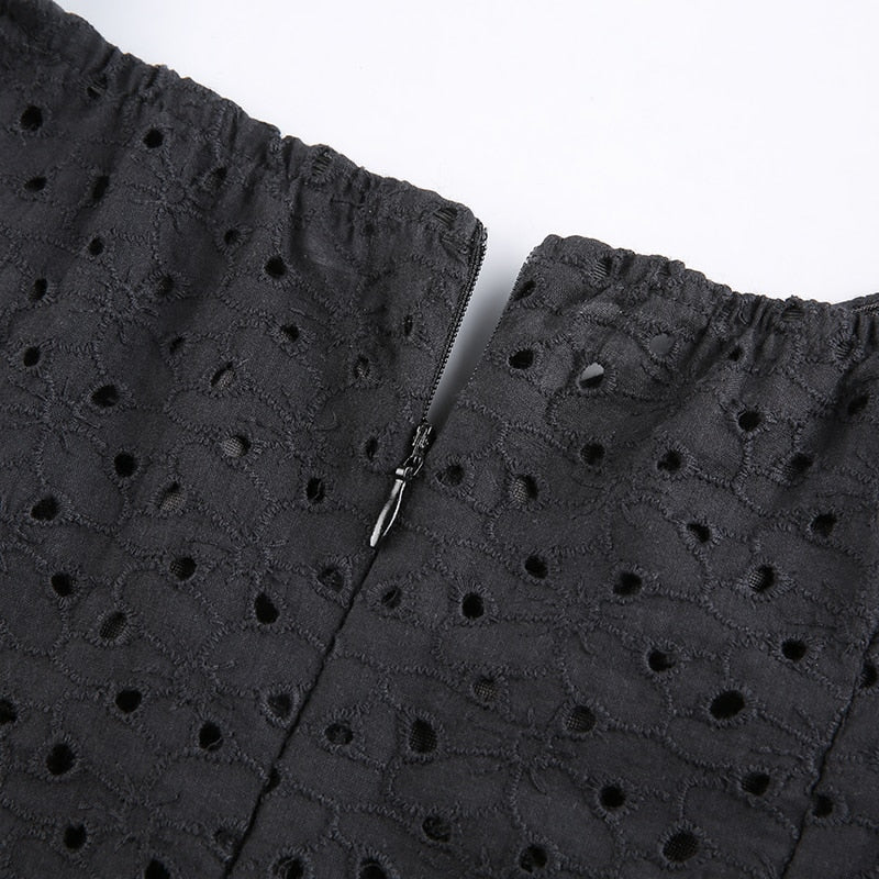 Puff Sleeve V-Neck Hollow-Out Corset Ruffles Mini Dress - LEPITON
