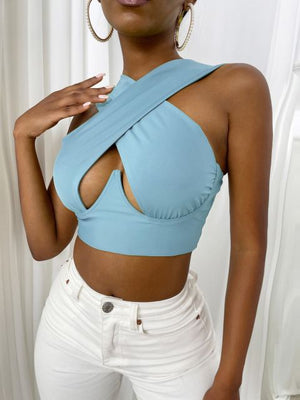 Criss-Cross Sleeveless Cut-Out Crop Top - LEPITON