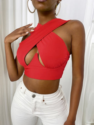 Criss-Cross Sleeveless Cut-Out Crop Top - LEPITON