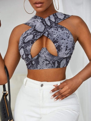 Criss-Cross Sleeveless Cut-Out Crop Top - LEPITON