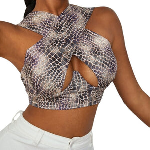 Criss-Cross Sleeveless Cut-Out Crop Top - LEPITON