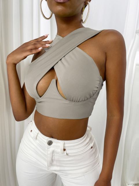 Criss-Cross Sleeveless Cut-Out Crop Top - LEPITON