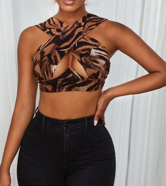 Criss-Cross Sleeveless Cut-Out Crop Top - LEPITON