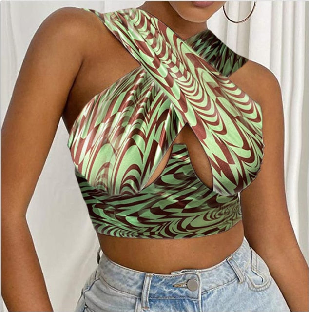 Criss-Cross Sleeveless Cut-Out Crop Top - LEPITON