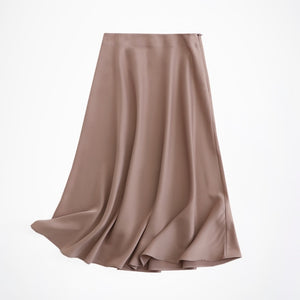 Quality Solid Satin A-Line Midi Skirt - LEPITON