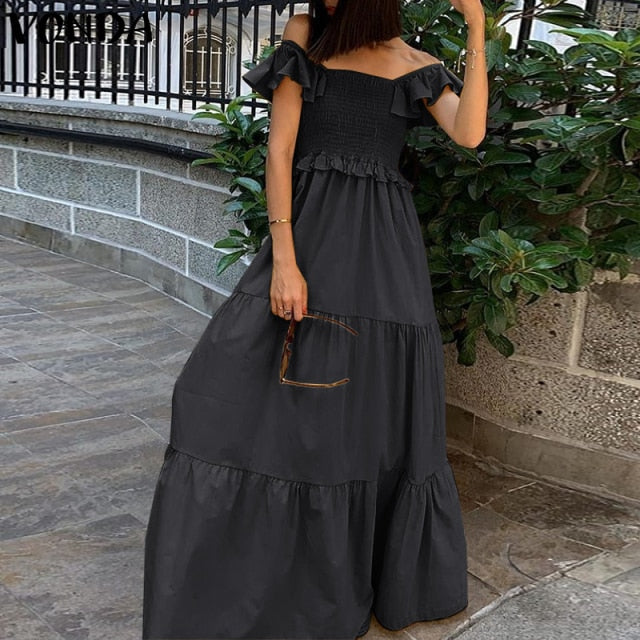 Stylish Vintage Solid Maxi Dress - LEPITON