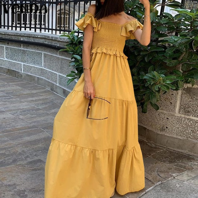 Stylish Vintage Solid Maxi Dress - LEPITON