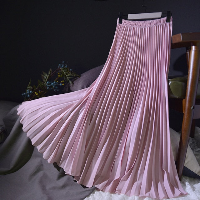 Vintage Chiffon High-Waist Pleated Long Skirt - LEPITON