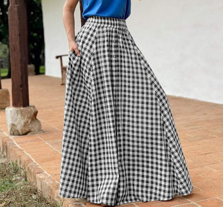 Bohemian Plaid A-Line Maxi Skirt - LEPITON