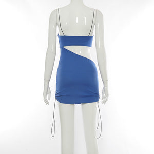 Drawstring Cut-Out Strap Mini Bodycon Dress - LEPITON