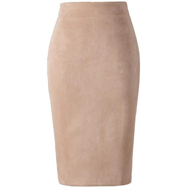 Suede High-Waist Midi Pencil Skirt - LEPITON