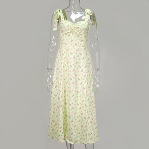 Floral Sleeveless Strap Midi Split Dress - LEPITON